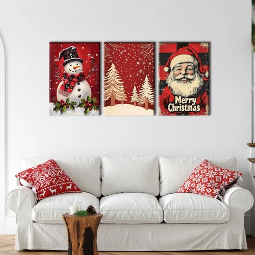 Miniatura 9 de Pennimor Lienzo decorativo para pared de Navidad, juego de 3 marcos de 12 x 16 pulgadas, decoración navideña a cuadros rojos y negros, póster