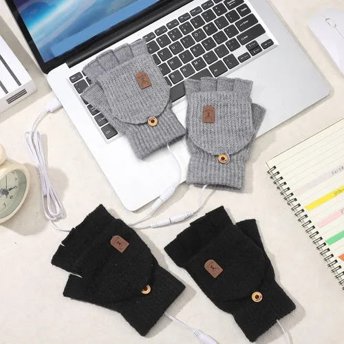 Miniatura 7 de SATINIOR 2 pares de guantes calentados USB de invierno, guantes calentadores de manos USB sin dedos, guantes eléctricos calentadores de manos