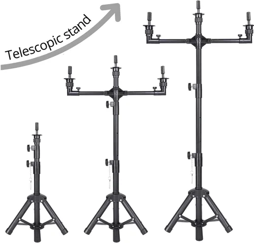 Miniatura 6 de AliLeader - Trípode para peluca de 50 pulgadas y 3 brazos (cabeza de maniquí no incluida) Acero inoxidable, para entrenamiento de peluquería