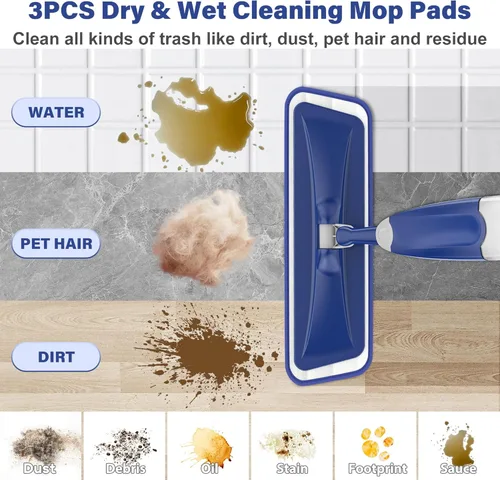 Miniatura 4 de Trapeador de microfibra para limpieza de pisos: mopas de piso de madera dura en seco y húmedo con 3 almohadillas lavables para Swiffer Powermop