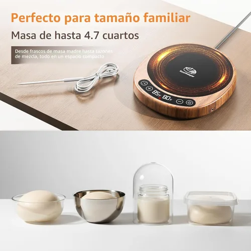 Miniatura 4 de SourKeeper, Calentador de Masa Madre 2 en 1 Pro de Tamaño Grande - 2026 Mejora Placa de Calentamiento Más Grande, Sonda de Temperatura de Masa, Nogal