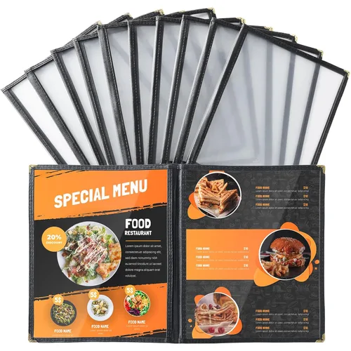 MAOPINER Juego de 10 fundas de menú de 8.5 x 11 pulgadas | 2 páginas, 4 vistas de tapas de menú de recetas de restaurante, los mejores libros de
