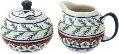 Miniatura 15 de Set de crema y azúcar de ballina de cerámica polaca Blue Rose