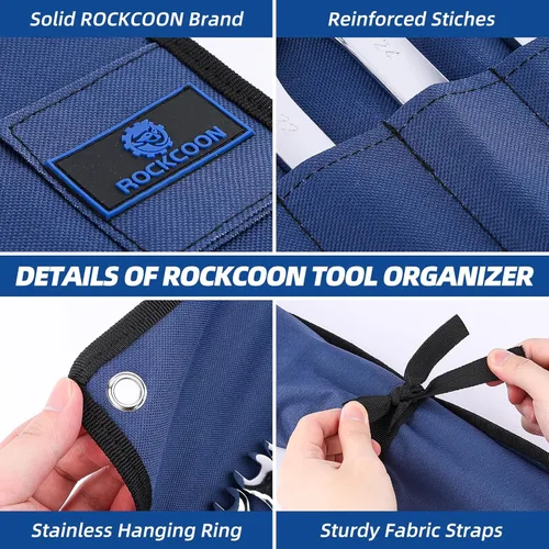 Miniatura 6 de Organizador de rollos de llaves de 16 bolsillos, bolsa de herramientas enrollada con tela Oxford resistente al agua, color azul