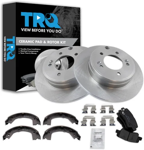 Miniatura 103 de TRQ Kit de pastillas de freno y rotor Posi trasero premium con zapatas de estacionamiento para camión GM SUV