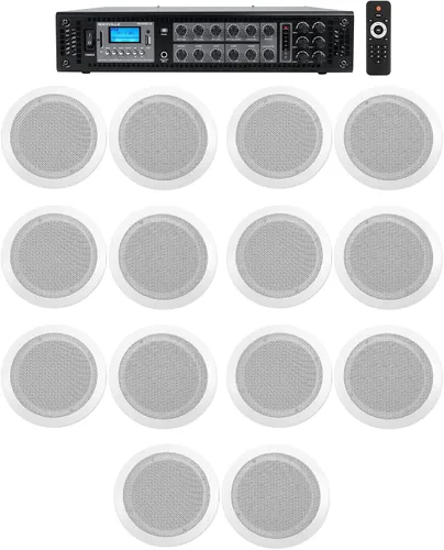 Rockville Paquete blanco CC80T: (6) pares de altavoces de techo comerciales de 70 V de 2 vías de 8 pulgadas, RCS180-6 184 vatios RMS 6 zonas
