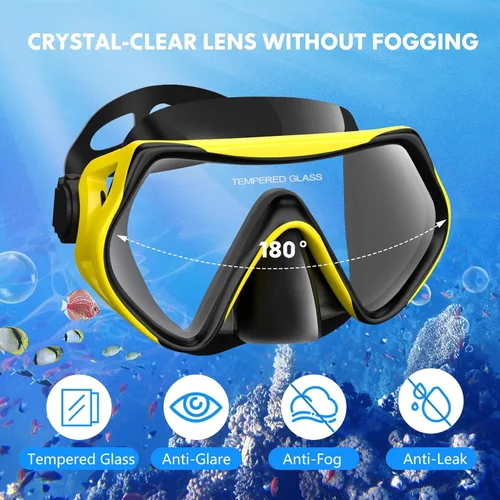 Miniatura 2 de Equipo de esnórquel para adultos, juego de esnórquel seco máscara de buceo, vista panorámica de 180°, equipo de esnórquel profesional, máscara