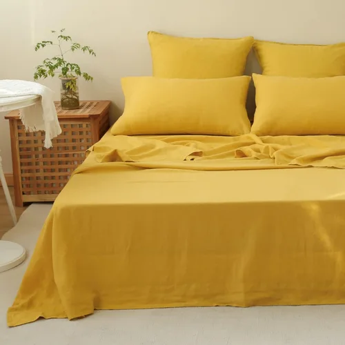 Miniatura 50 de Simple&Opulence - Juego de sábanas de lino 100% lavado, estilo básico, 4 piezas (1 sábana encimera y 1 sábana bajera y 2 fundas de almohada), lino