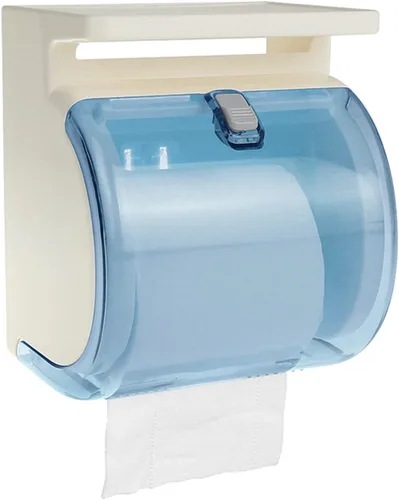 Soporte de papel higiénico para montaje en pared, dispensador de papel higiénico de plástico impermeable a prueba de gatos con estante, autoadhesivo