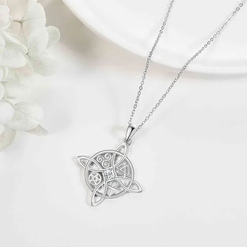 Miniatura 5 de YAFEINI Collar con dije de nudo de bruja de plata de ley, amuleto de bruja de cruz celta, regalo para mujer