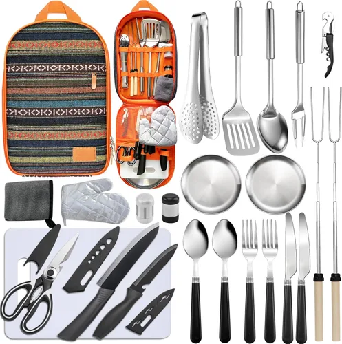 Miniatura 9 de Juego de Utensilios de Cocina para Acampar - Juego de Utensilios de Campamento Elementos Esenciales de Cocina para Campamento en Auto Equipo