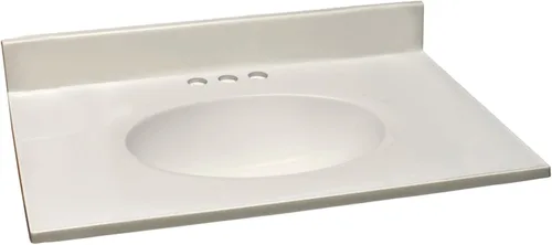 Miniatura 15 de Design House Tapa de tocador con lavabo, protector contra salpicaduras de 4 pulgadas, mármol cultivado, resistente a las manchas, agujeros Blanco