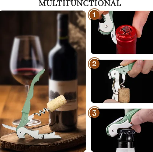Miniatura 6 de HYZ Paquete de 2 Abridor de Vino Sacacorchos de Camarero, Llave de Vino Profesional para Servidores, Bartender con Cortador de Papel de Aluminio