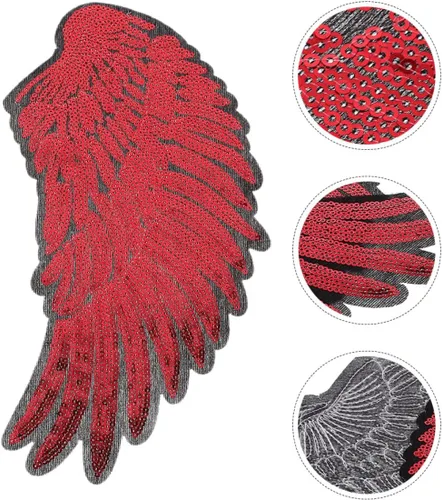 Miniatura 7 de Luxshiny 2pcs Red Angel Wing Embroidered Patches Sequin Applique for Garment Sewing DIY Clothing Decor, Medium Size Fabric Iron-on Patches for