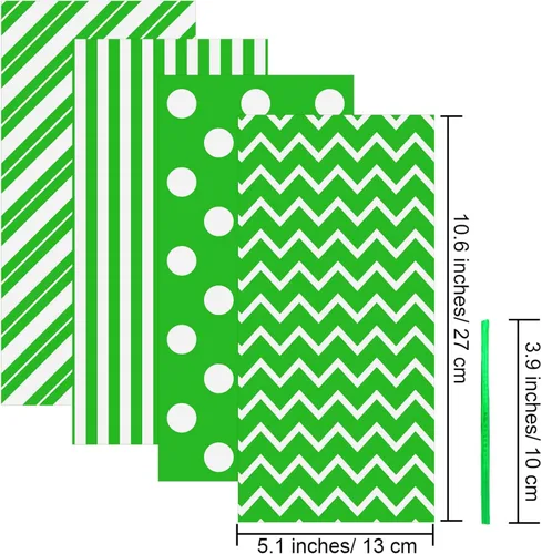 Miniatura 2 de Aneco Paquete de 100 bolsas de celofán verde y blanco de 10.6 x 5.1 pulgadas, bolsas de plástico para dulces, bolsa de regalo, bolsa de regalo
