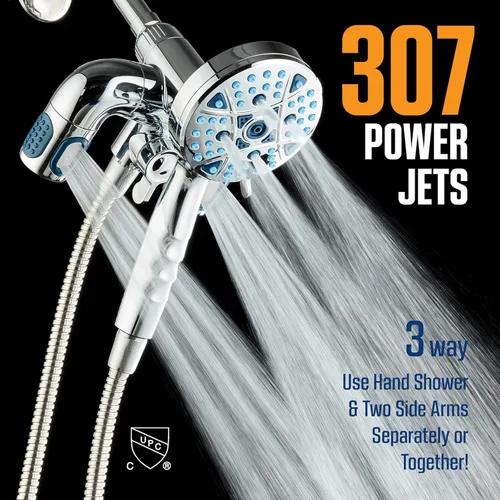 Miniatura 4 de AquaCare Polaris - Cabezal de ducha de alta presión de múltiples zonas con 208 ajustes y sistema de combinación de 3 vías con mango de acoplamiento