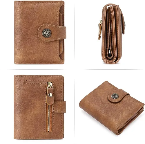 Miniatura 6 de CLUCI Billeteras pequeñas para mujer, con bloqueo RFID, de cuero, triple, compactas, con ventana de identificación, monedero con cremallera