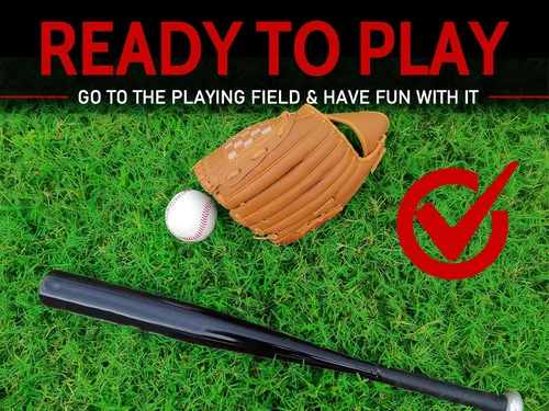 Miniatura 4 de Juego de bate de sóftbol y béisbol con guante y pelotas - Bate de aluminio de 25 pulgadas/63 cm para juegos de recogida y práctica de bateo Negro