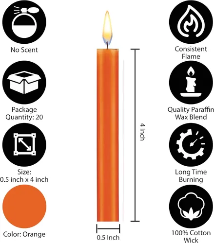 Miniatura 2 de Dinil Juego de 20 velas de hechizo y timbre naranja – Mini velas cónicas prémium para rituales, oración, cumpleaños, meditación, altar, hechizos