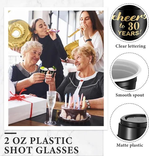 Miniatura 3 de 100 vasos desechables de plástico transparente para cumpleaños de 30 años de 30 años, de 2 onzas, para hombres y mujeres, para aniversario, fiesta