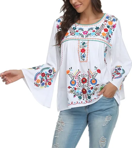 Miniatura 5 de YZXDORWJ Blusa de verano con bordado bohemio mexicano bohemio para mujer