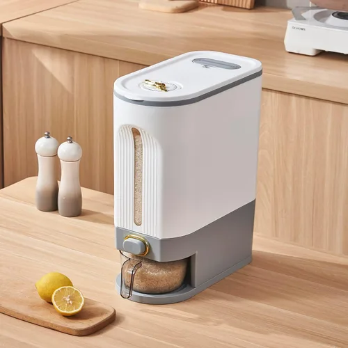 Miniatura 6 de Dispensador Sooyee de 22 libras para arroz, contenedor grande de grano con tapa, cilindro de medición a prueba de humedad, dispensador de cereales
