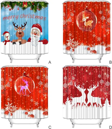 Miniatura 5 de Ochine Juego de cortinas de ducha de Navidad, decoración de Navidad, Papá Noel, muñeco de nieve, reno, invierno, vacaciones, cortina de baño
