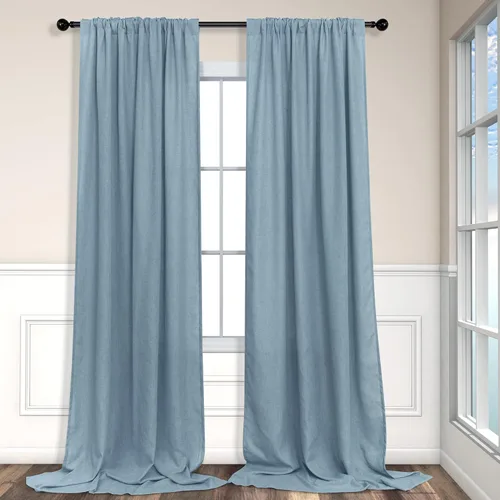 Miniatura 241 de Cortinas de lino gris claro, 2 paneles, presillas traseras, bolsillo para cortinero, semitraslúcidas, ahorran energía, estilo rústico, arpillera