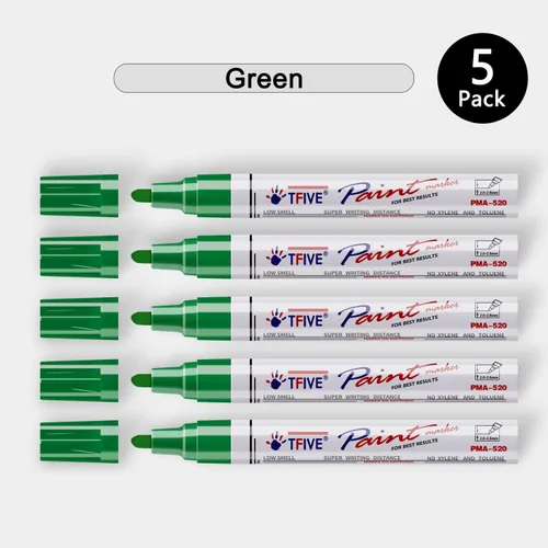 Miniatura 7 de TFIVE Rotuladores de pintura verde – Paquete de 5 rotuladores permanentes a base de aceite, punta media, impermeables y de secado rápido