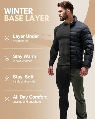 Miniatura 3 de CL convallaria Ropa interior térmica para hombre, ropa interior larga con forro polar, capa base para clima frío, XS-4XL