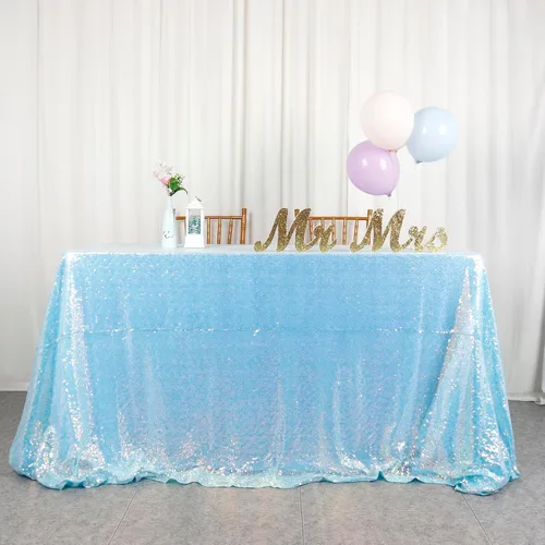 Miniatura 19 de ShiDianYi Mantel de lentejuelas color azul bebé, de 50 x 72 pulgadas, mantel rectangular de lentejuelas para decoración de boda - 200111E