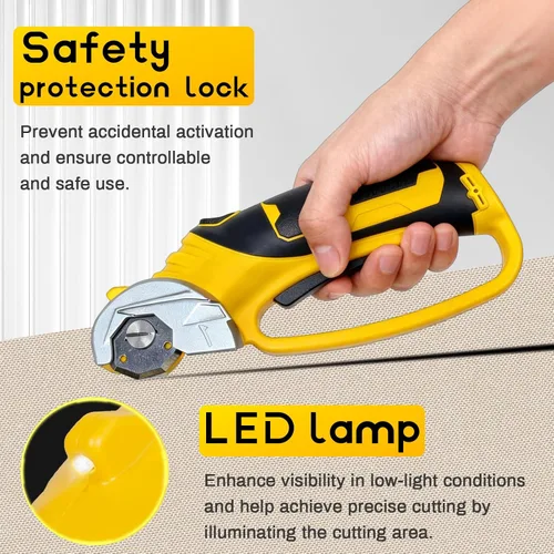 Miniatura 5 de Tijeras eléctricas inalámbricas, cortador de caja de cartón recargable con luz LED, grosor ajustable, corte para tela, cartón, cuero, alfombra