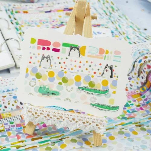 Miniatura 7 de Bonito juego de 12 rollos de cinta washi de papel de aluminio dorado para dibujo de dibujos animados, cintas decorativas para artes, manualidades
