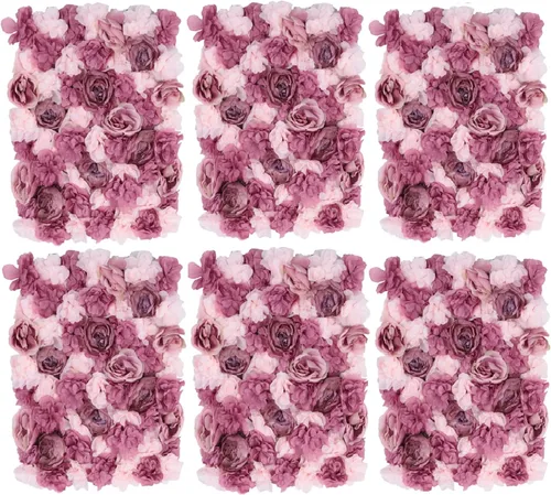 Miniatura 10 de 6 paneles de pared de flores artificiales, telón de fondo floral de 24 x 16 pulgadas, decoración de pared de flores, panel de fondo de pared