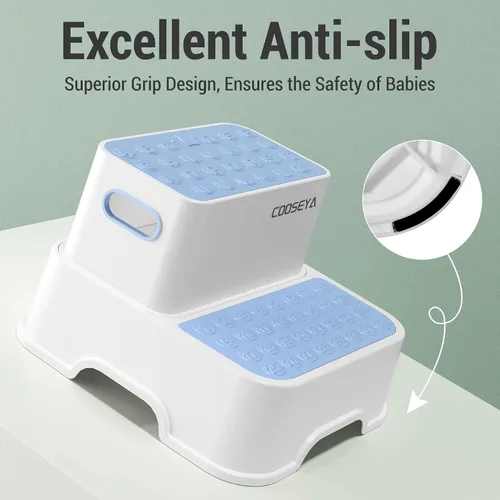 Miniatura 3 de COOSEYA Taburetes de 2 escalones para niños, taburete escalonado para niños pequeños para lavabo de baño, doble escalón antideslizante para baño