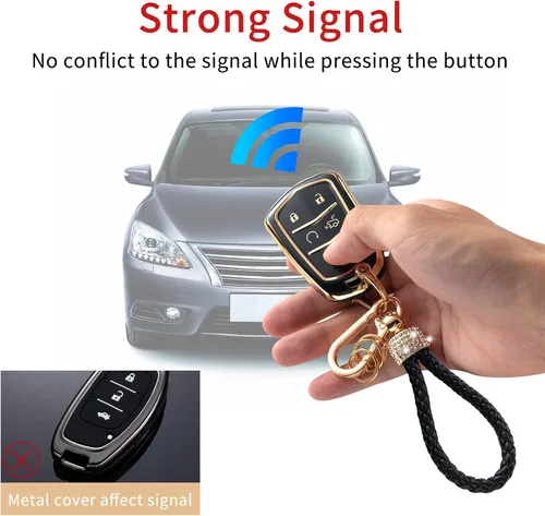 Miniatura 3 de Gematay - Funda para llavero Cadillac, carcasa protectora compatible con Escalade CTS SRX XT5 ATS CT6 5 botones llave remota Smart Key Protector
