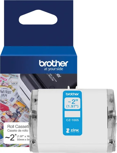 Brother Rollo de etiquetas original CZ-1005 de longitud continua ~ 2 (1.97 pulgadas) de ancho x 16.4 pies (16.4 ft) de largo con tecnología Zink