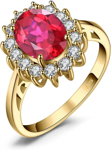 JewelryPalace - Anillos de compromisoaniversario estilo princesa Diana Kate Middleton, con piedra natal de zafiro y halo pmujer, 14 quilates,