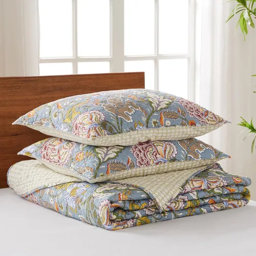 Miniatura 3 de Levtex Home Angelica - Juego de colcha reversible individual (80x106 pulgadas) con 1 funda de almohada (26x20 pulgadas) - Ropa de cama floral - Azul