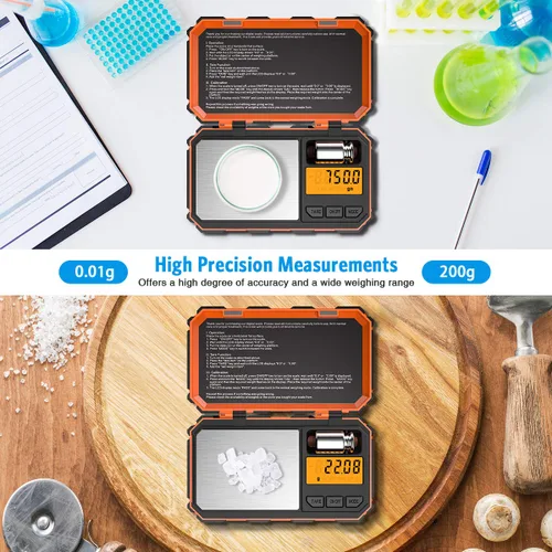 Miniatura 2 de AMIR Báscula digital de bolsillo, escala de gramo 7.05 oz/0.00 oz, 6 unidades de conversión inteligente con función de calibración y tara, pantalla