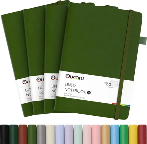 Miniatura 22 de Oucaru Cuaderno rayado, paquete de 4, 180 páginas, diarios A5 para escribir, papel grueso de 100 GSM, cuadernos pequeños diarios para mujeres y 4