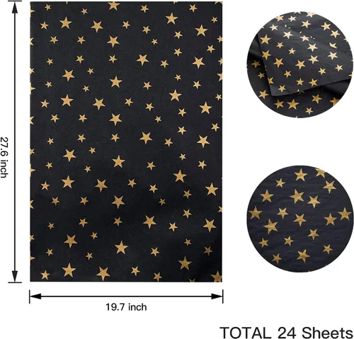 Miniatura 3 de Sharlity Bolsas de regalo pequeñas de color negro y dorado, 24 bolsas de papel de fiesta con papel de seda de estrella para Halloween, Año Nuevo