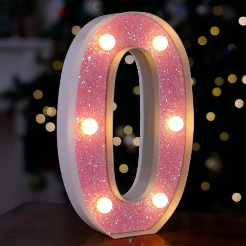 Miniatura 31 de Letras con luces LED, letras de marquesina con brillantina rosa, letras del alfabeto, letreros iluminados por pilas, para decoración de fiestas