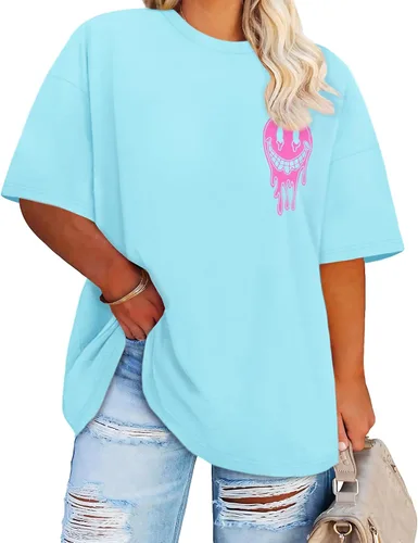 Miniatura 12 de Blusas de Talla Grande Casuales Camisetas Oversized para Mujeres Ajuste Holgado Cuello Redondo Blusas Camisetas Básicas de Verano Tees