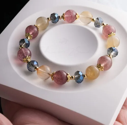 Miniatura 152 de Precious Gemstone Natural Crystal Healing Bracelet, Rutilated Quartz, Moonstone, Quartz Handmade Original Design Bracelet