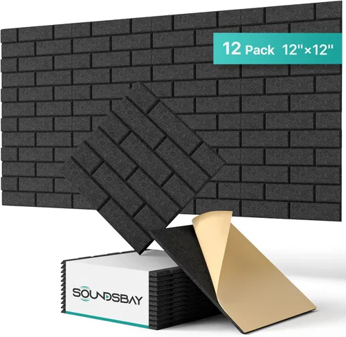 Paneles de pared insonorizados, autoadhesivos, paneles acústicos, paquete de 12 paneles de pared de ladrillo, paneles de amortiguación de sonido de