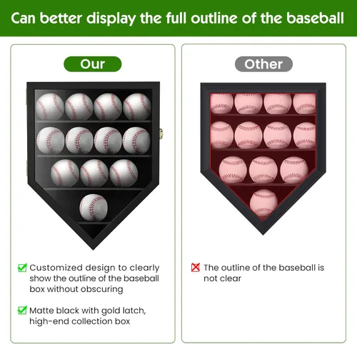 Miniatura 4 de TJ.MOREE 12 vitrinas de béisbol, soportes de béisbol para exhibición de pelotas Negro