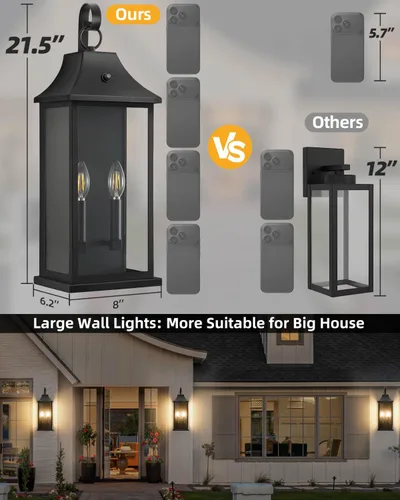Miniatura 4 de RAYVO Luces de pared grandes de 21.5 pulgadas para exteriores del atardecer al amanecer, modernas lámparas exteriores de granja, aplique de porche