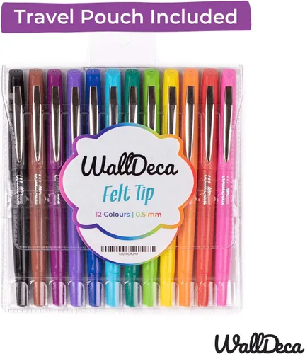 Miniatura 3 de WallDeca Bolígrafos de punta de fieltro, punta fina (0.020 in), colores surtidos del arco iris, 12 unidades Hechos para la escritura diaria