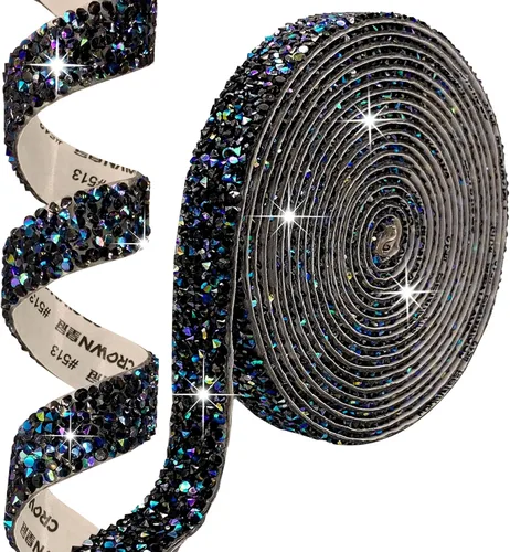 Cinta autoadhesiva de resina negra con diamantes de imitación, 4 yardas, cinta de cristal brillante aplicable a bodas, cumpleaños, Navidad, fiestas,